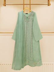 3 Piece - Pure Cotton Net Embroidered Suit S109388