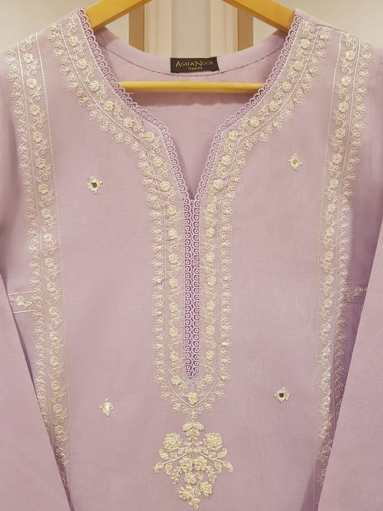 TWO PIECE FINE JACQUARD LAWN EMBROIDERED SHIRT WITH TOUSER S107616
