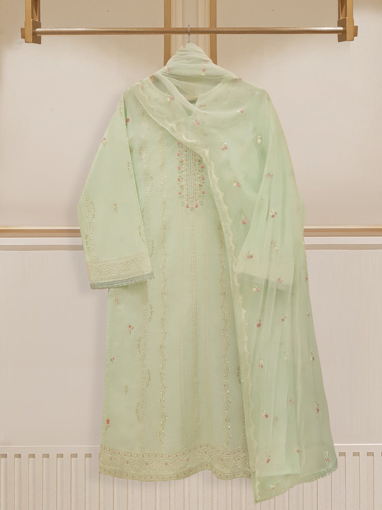 TWO PIECE FINE JACQUARD LAWN EMBROIDERED SHIRT WITH CHIFFON DUPATTA S107702