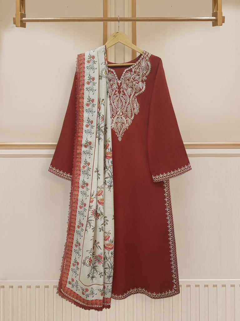 3 Piece - Embroidered Khaddar Suit S108112