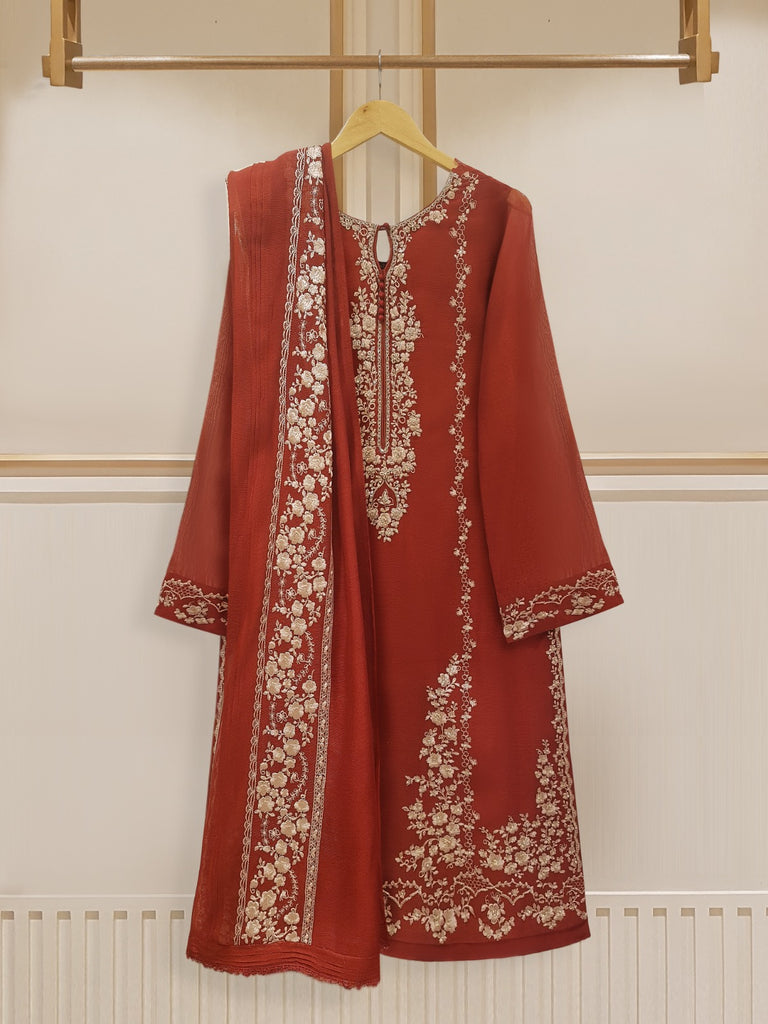 3 Piece - Pure Cotton Net Embroidered Suit S108109