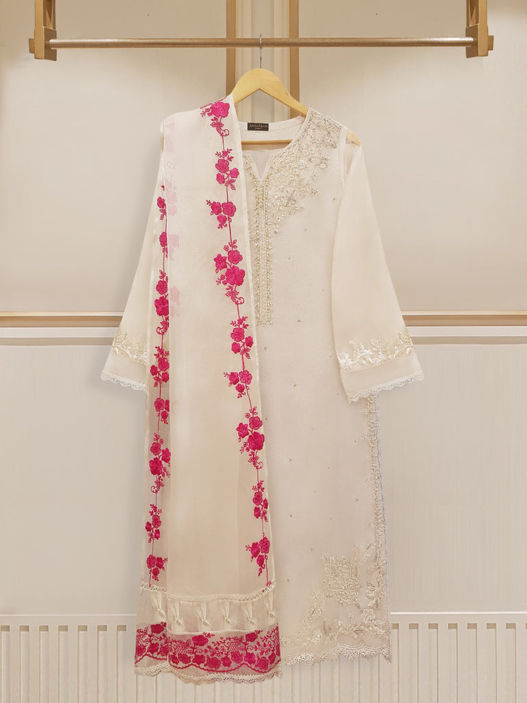 3 Piece - Pure Organza Embroidered Suit S108153