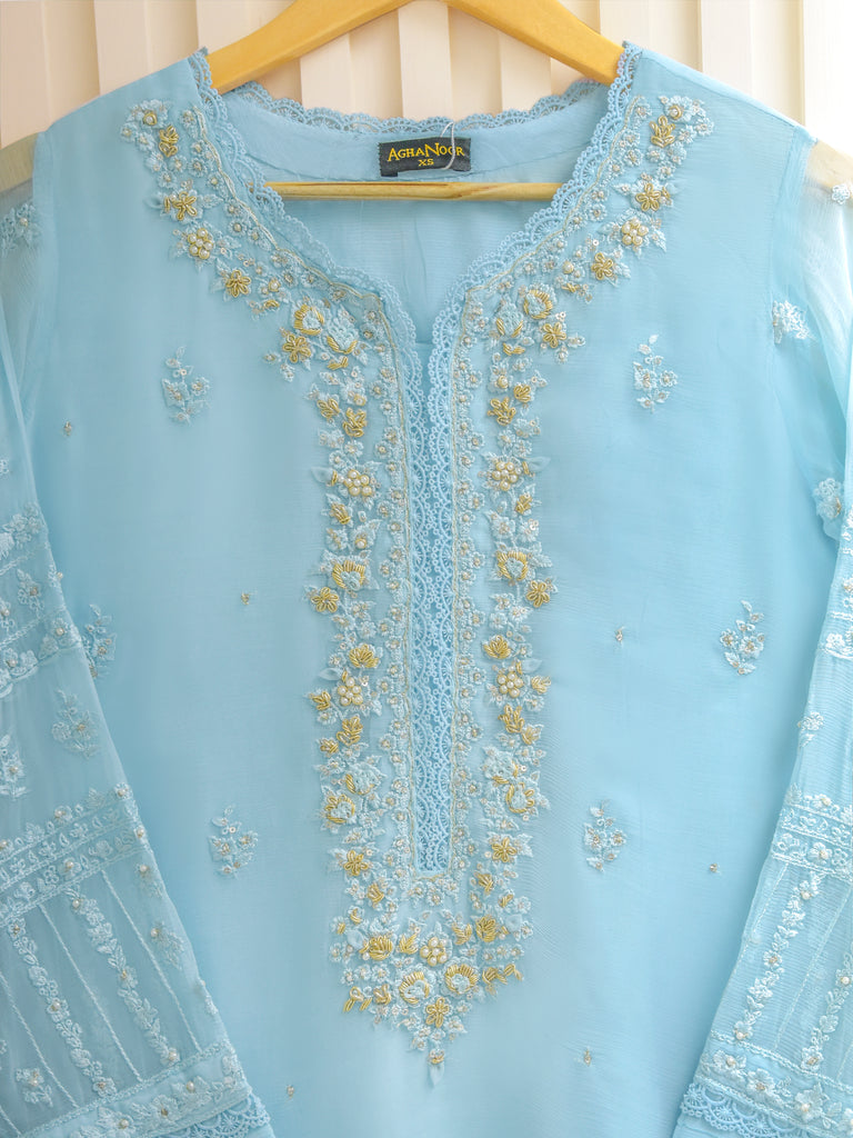 TWO PIECE 100% PURE CHIFFON HEAVILY EMBROIDERED S105507