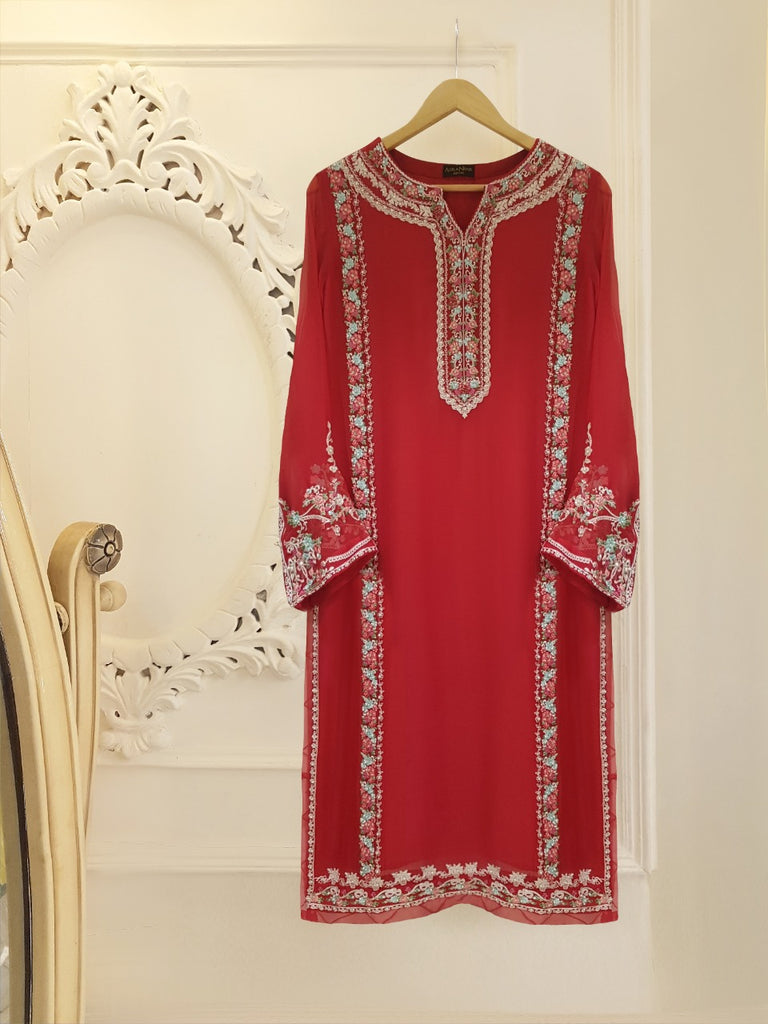 TWO PIECE PURE CHIFFON HEAVILY EMBROIDERED S104007