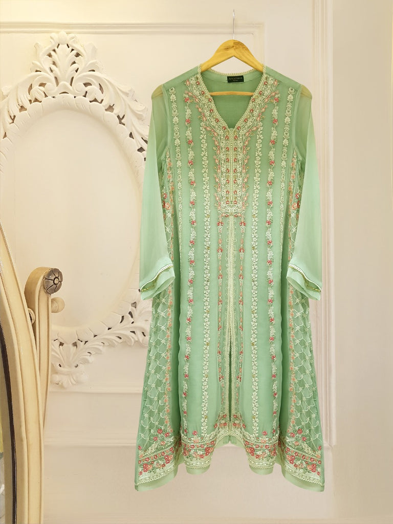 TWO PIECE PURE CHIFFON HEAVILY EMBROIDERED S103990
