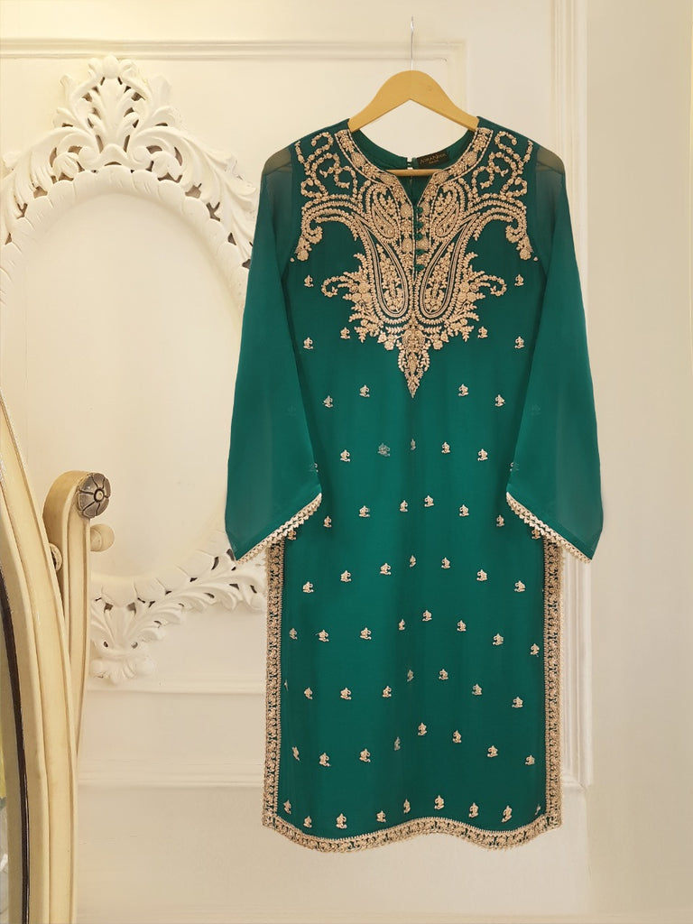 TWO PIECE PURE CHIFFON HEAVILY EMBROIDERED S103945