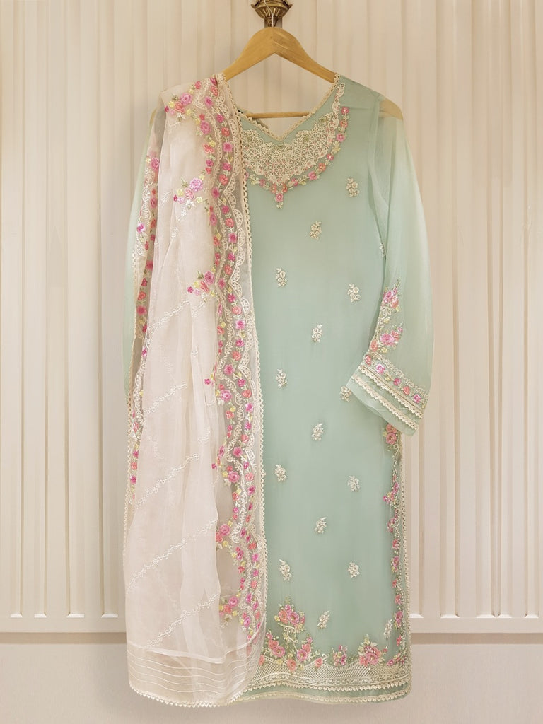 TWO PIECE PURE CHIFFON HEAVILY EMBROIDERED S104458