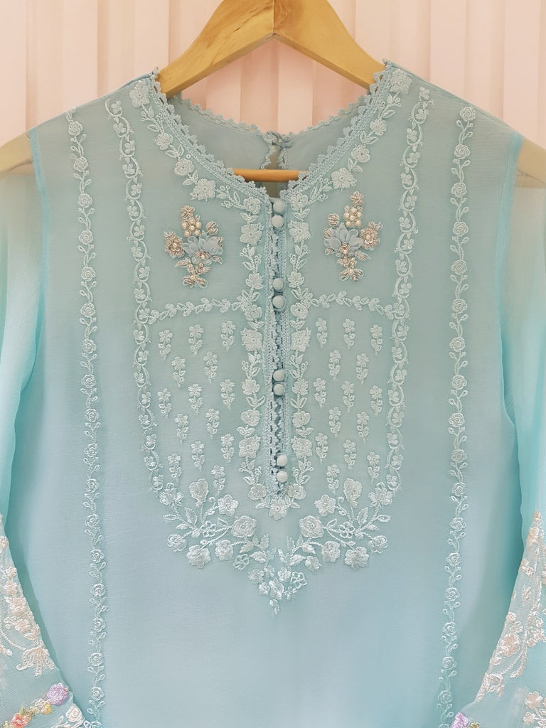 TWO PIECE PURE CHIFFON HEAVILY EMBROIDERED S104541