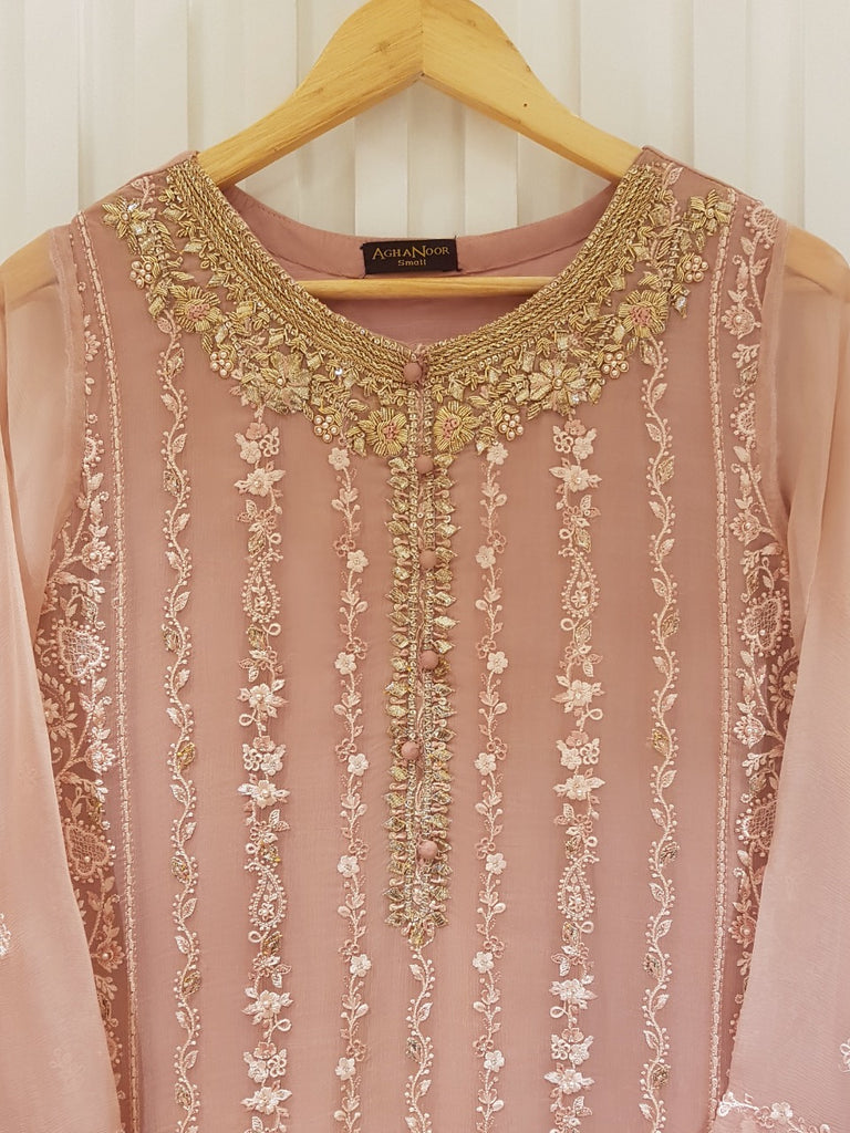 TWO PIECE PURE CHIFFON HEAVILY EMBROIDERED S104668