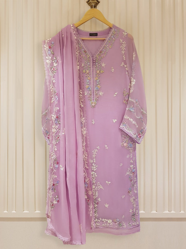 TWO PIECE PURE CHIFFON HEAVILY EMBROIDERED S104831