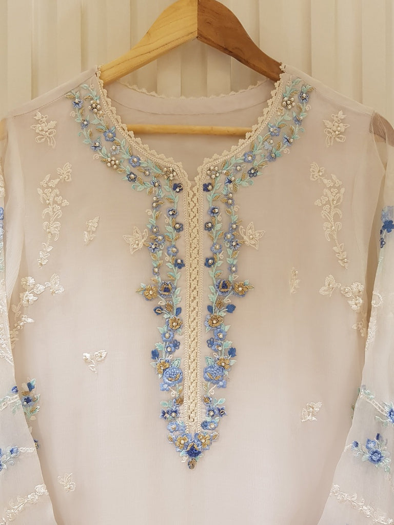 TWO PIECE 100% PURE CHIFFON HEAVILY EMBROIDERED S104890