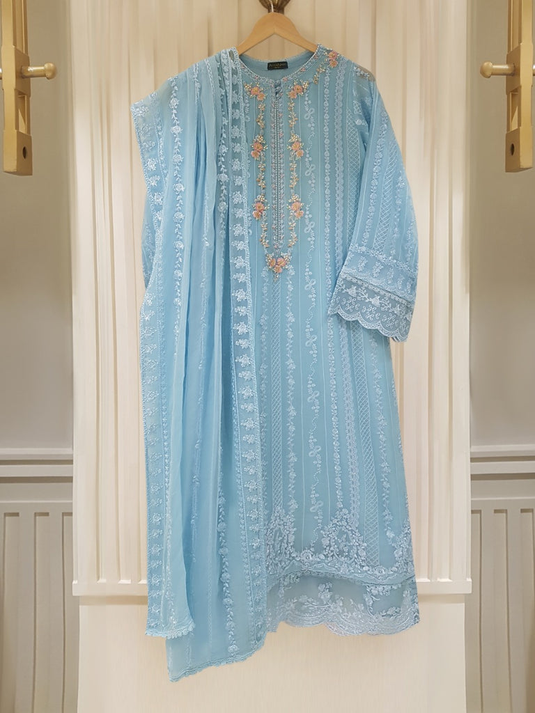 TWO PIECE 100% PURE CHIFFON HEAVILY EMBROIDERED S104969