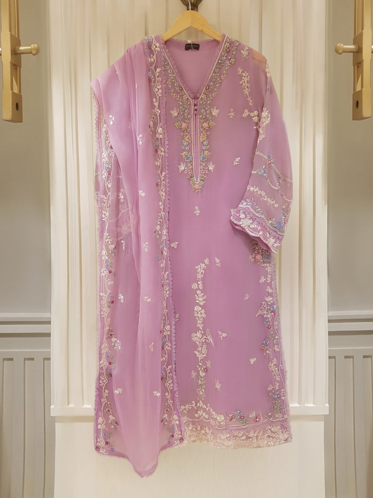 TWO PIECE 100% PURE CHIFFON HEAVILY EMBROIDERED S104973