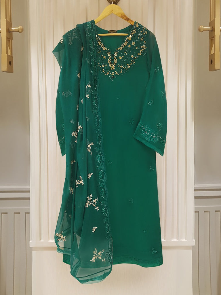 TWO PIECE 100% PURE CHIFFON HEAVILY EMBROIDERED S105006