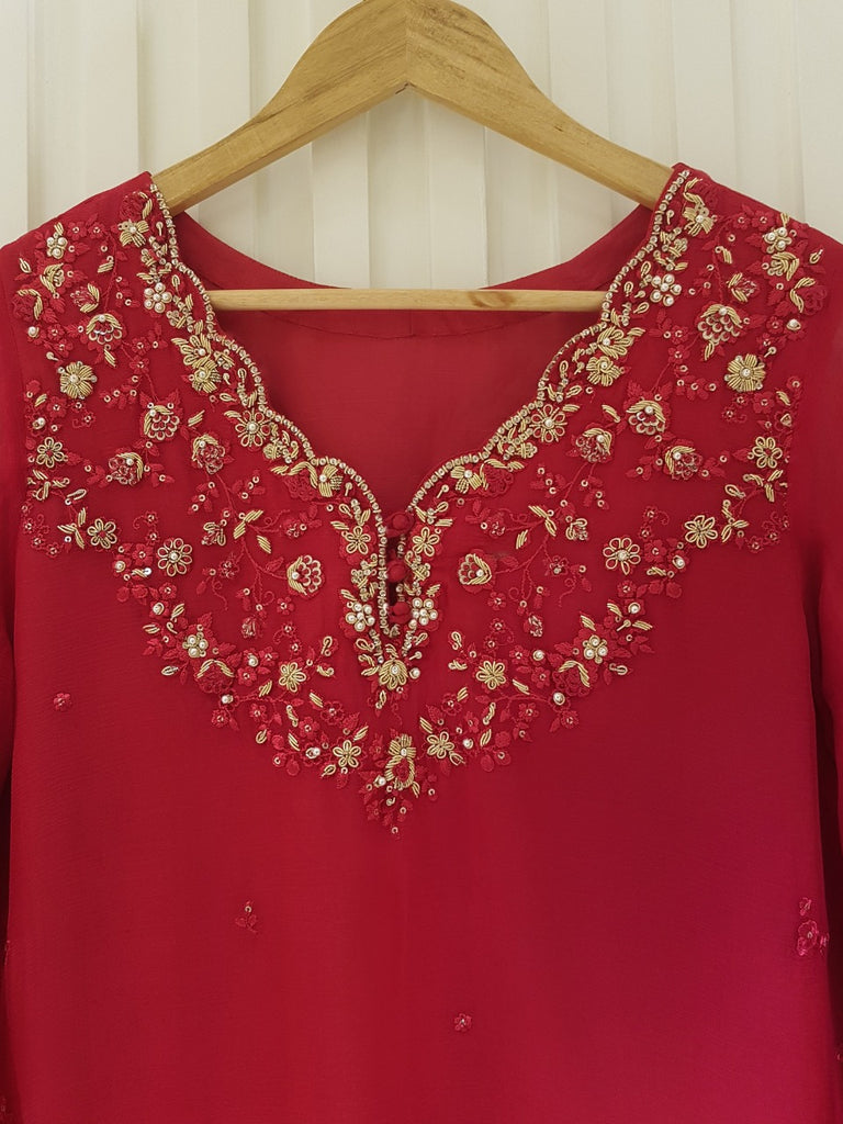 TWO PIECE 100% PURE CHIFFON HEAVILY EMBROIDERED S104984