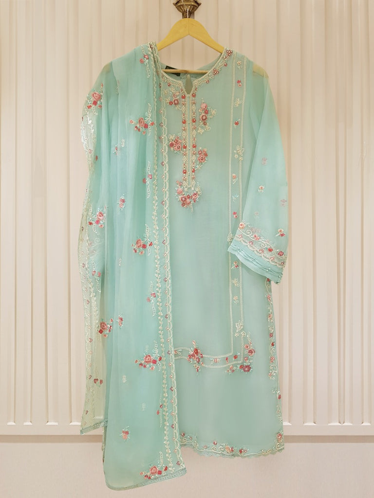 TWO PIECE 100% PURE CHIFFON HEAVILY EMBROIDERED S105210