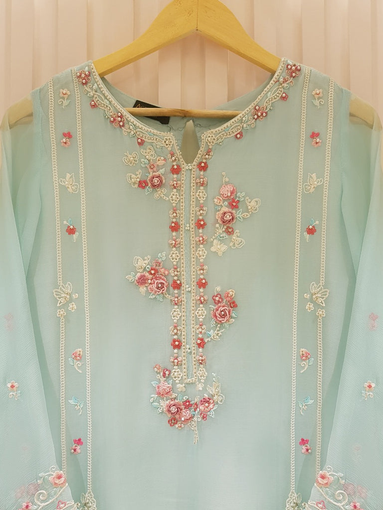TWO PIECE 100% PURE CHIFFON HEAVILY EMBROIDERED S105210