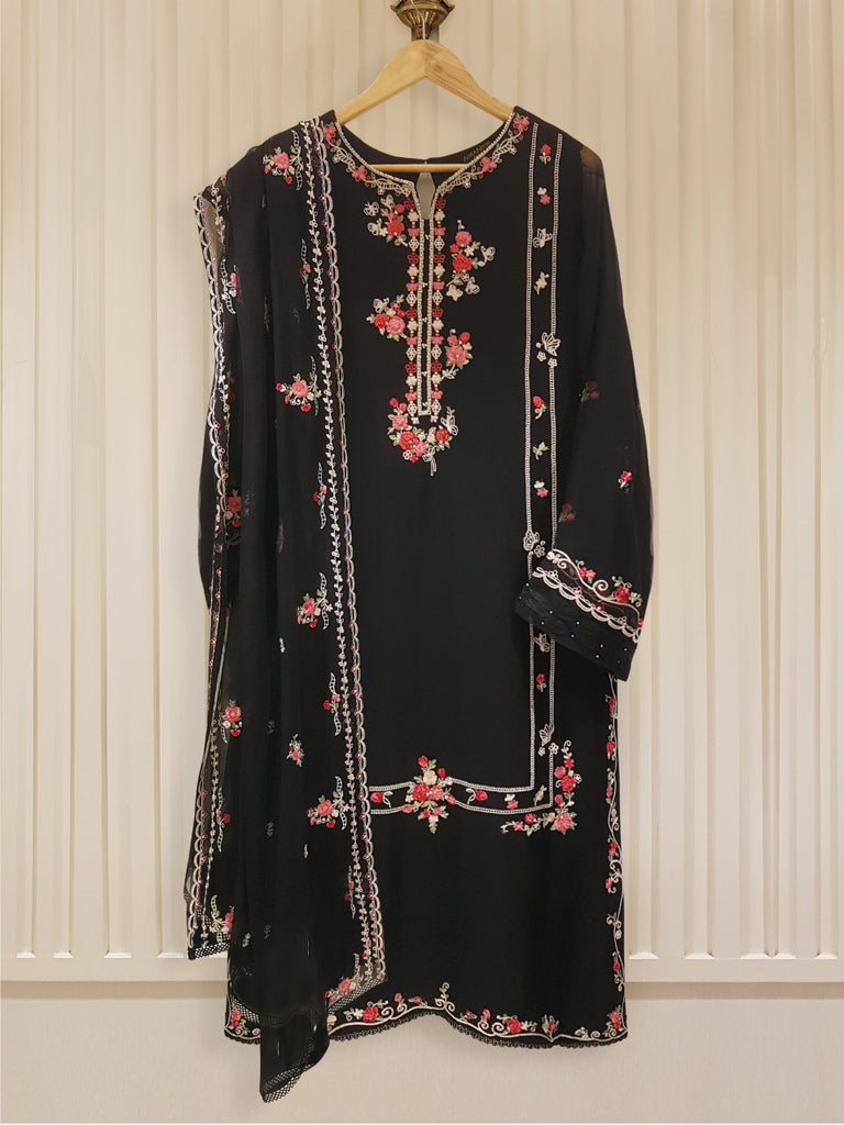 TWO PIECE 100% PURE CHIFFON HEAVILY EMBROIDERED S105235