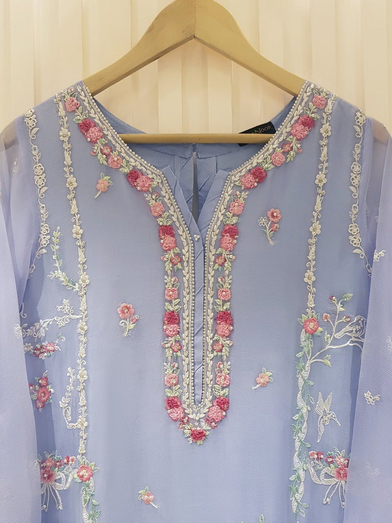 TWO PIECE 100% PURE CHIFFON HEAVILY EMBROIDERED S105236