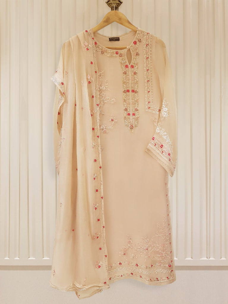 TWO PIECE 100% PURE CHIFFON HEAVILY EMBROIDERED S105321