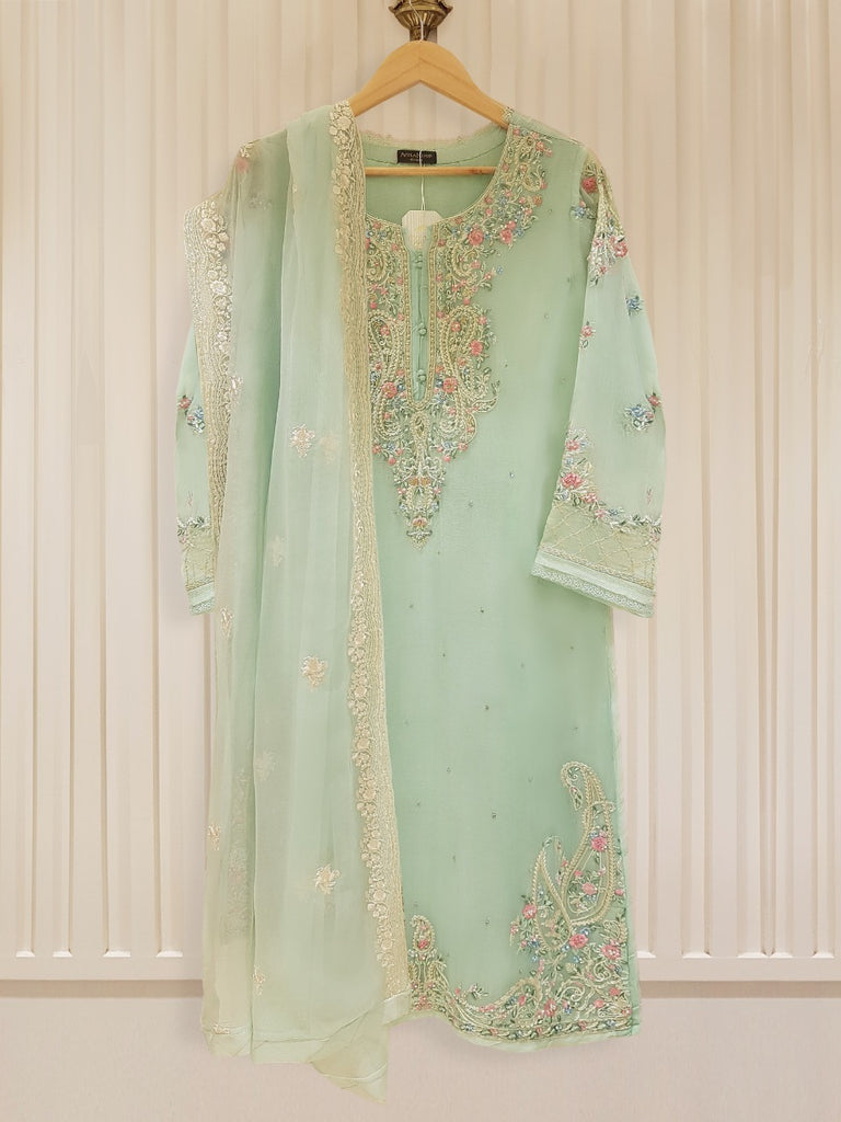TWO PIECE 100% PURE CHIFFON HEAVILY EMBROIDERED S105353