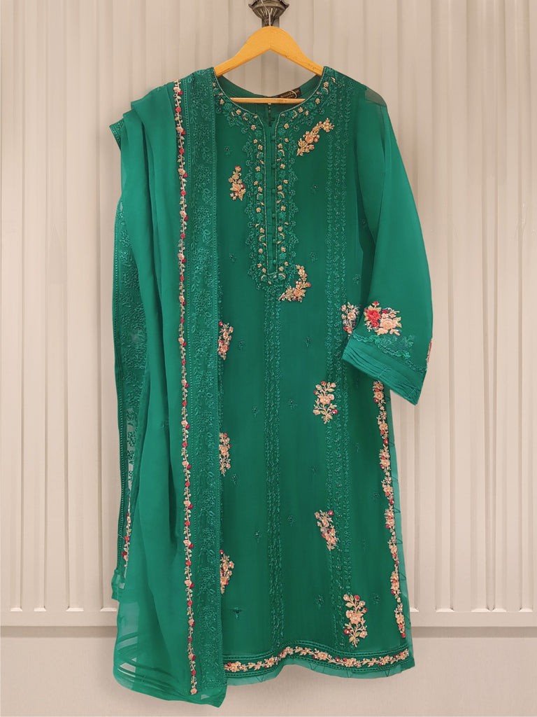 TWO PIECE 100% PURE CHIFFON HEAVILY EMBROIDERED S105438
