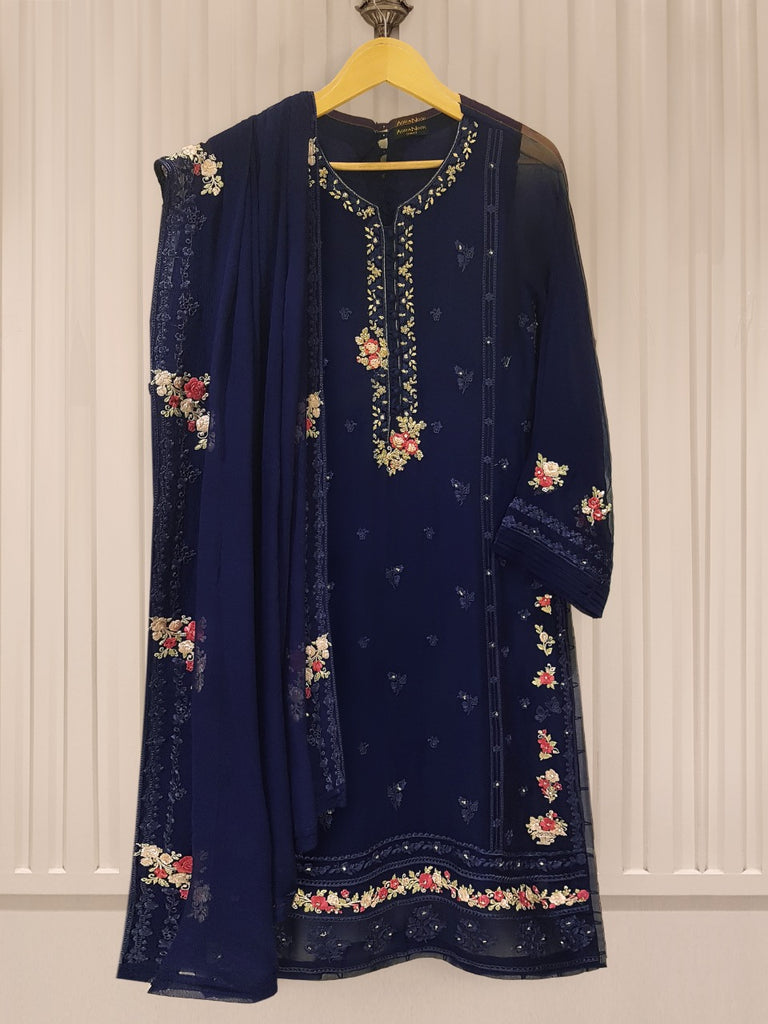 TWO PIECE 100% PURE CHIFFON HEAVILY EMBROIDERED S105446