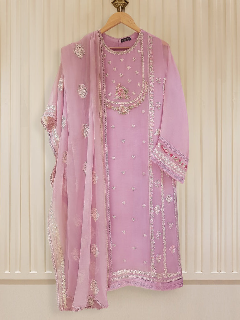 TWO PIECE 100% PURE CHIFFON HEAVILY EMBROIDERED S105531
