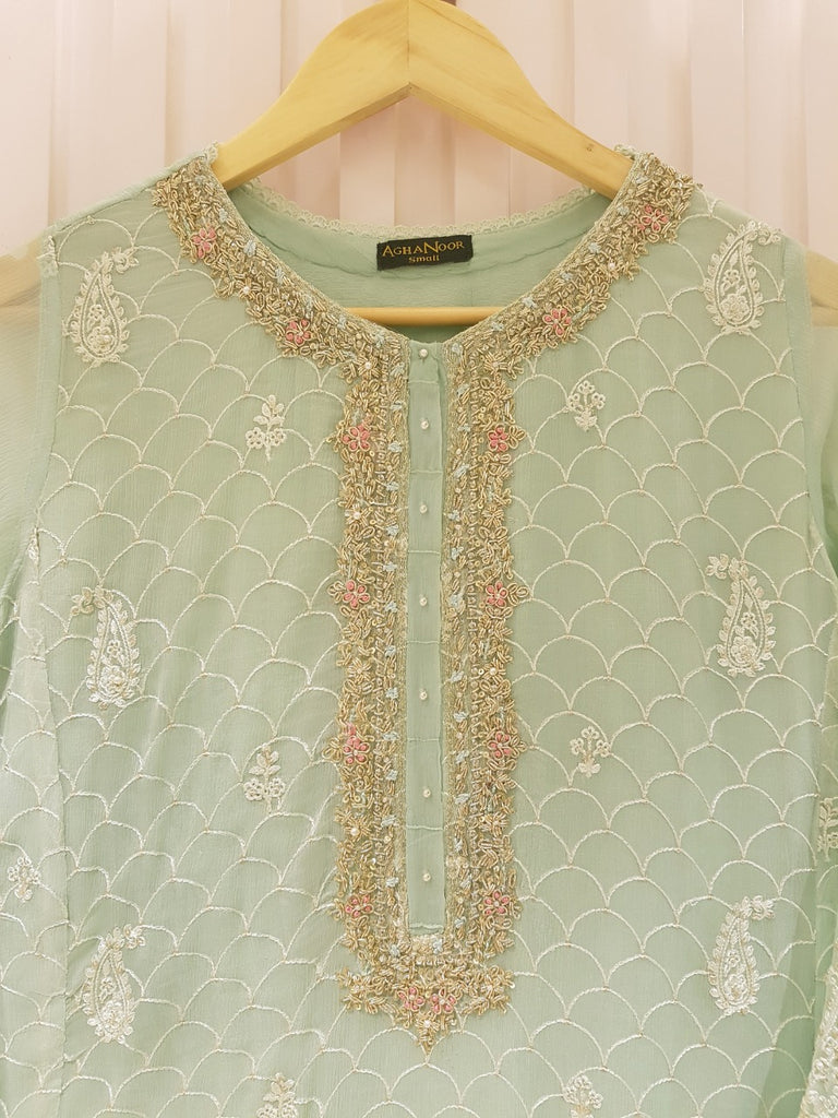 TWO PIECE 100% PURE CHIFFON HEAVILY EMBROIDERED S105635