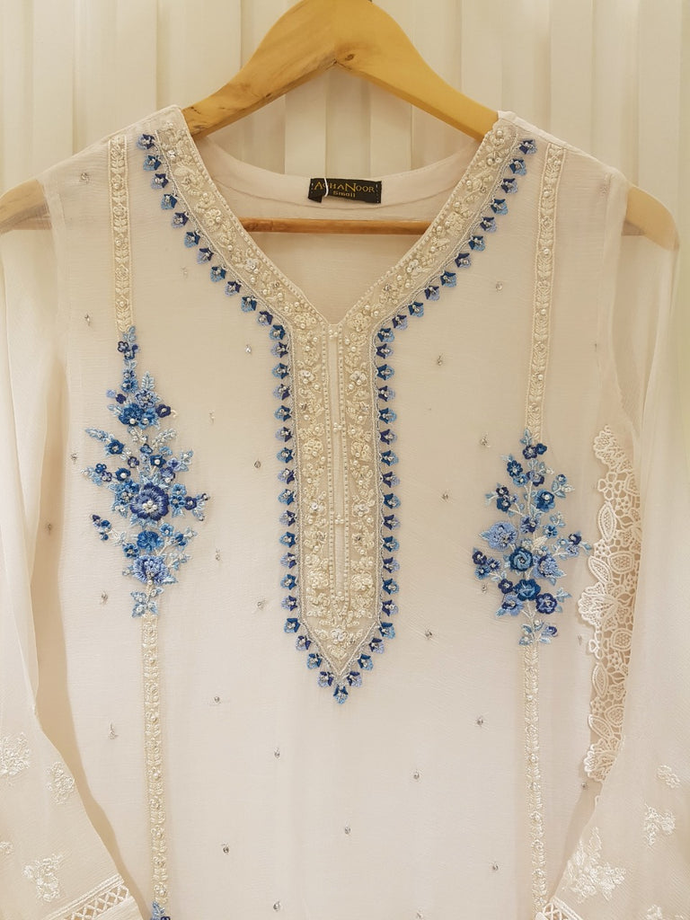 TWO PIECE 100% PURE CHIFFON HEAVILY EMBROIDERED S105634