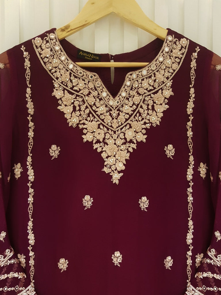 PURE CHIFFON HEAVILY EMBROIDERED SHIRT AND PANTS S105647
