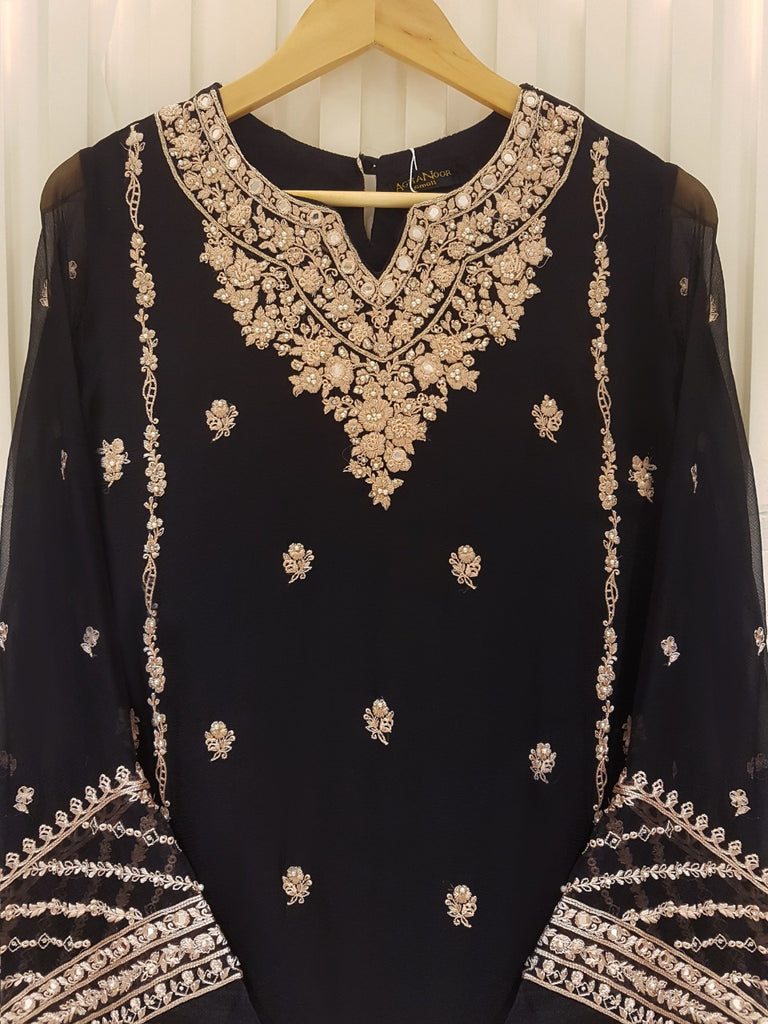PURE CHIFFON HEAVILY EMBROIDERED SHIRT AND PANTS S105648