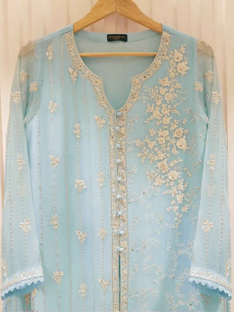 PURE CHIFFON HEAVILY EMBROIDERED SHIRT AND PANTS S105712