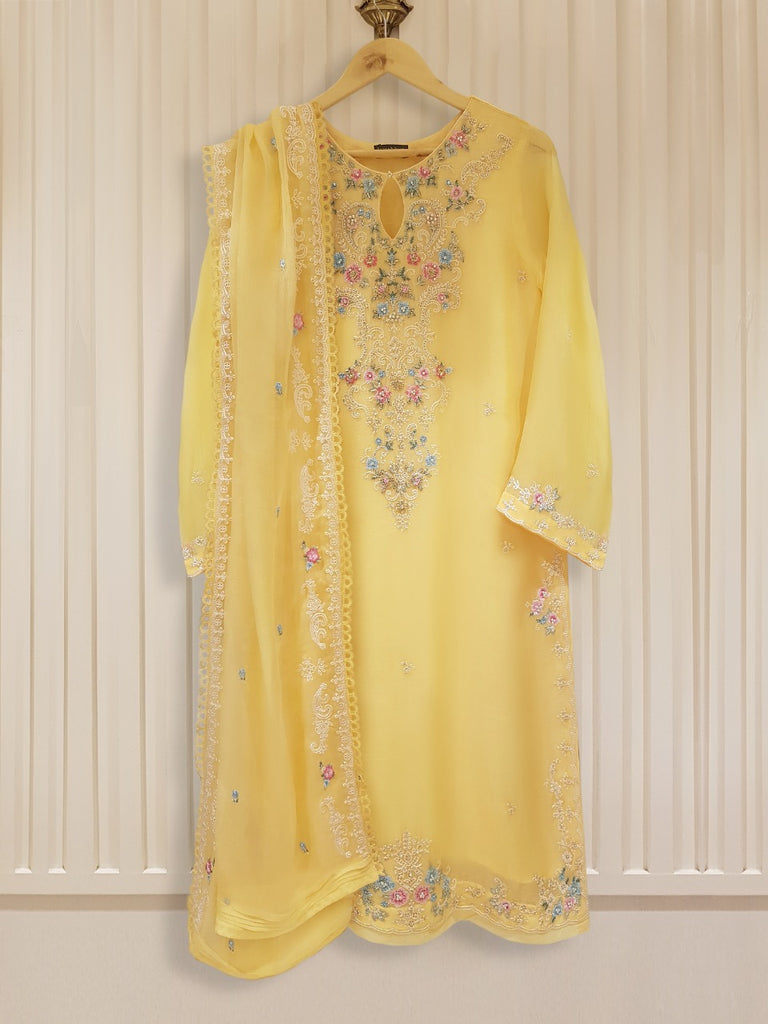TWO PIECE 100% PURE CHIFFON HEAVILY EMBROIDERED S105943