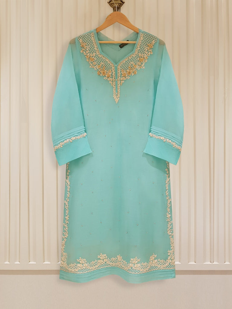 TWO PIECE 100% PURE CHIFFON HEAVILY EMBROIDERED S106118