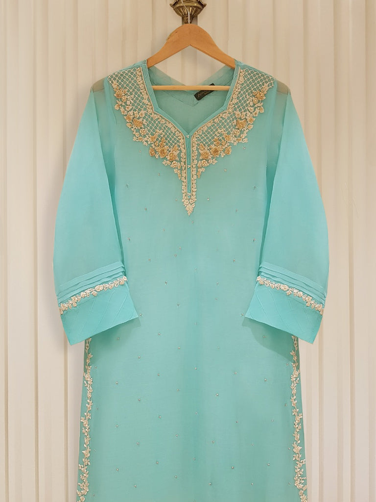TWO PIECE 100% PURE CHIFFON HEAVILY EMBROIDERED S106118