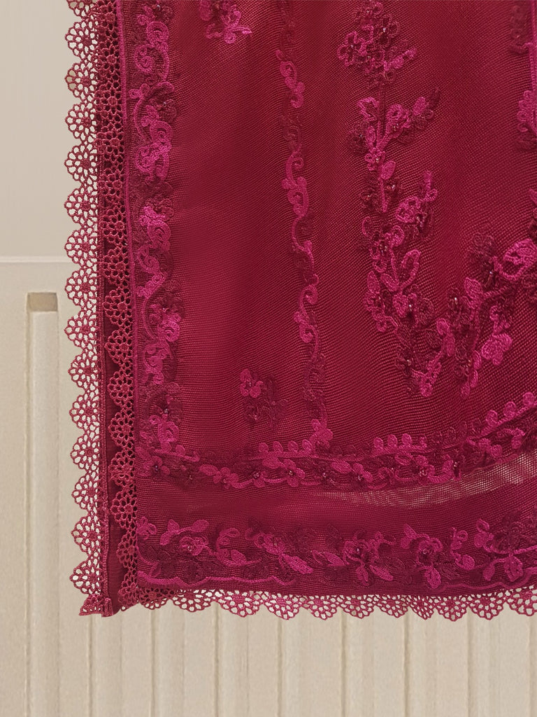 PURE EMBROIDERED COTTON NET SHIRT WITH ORGANZA DUPATTA S106816